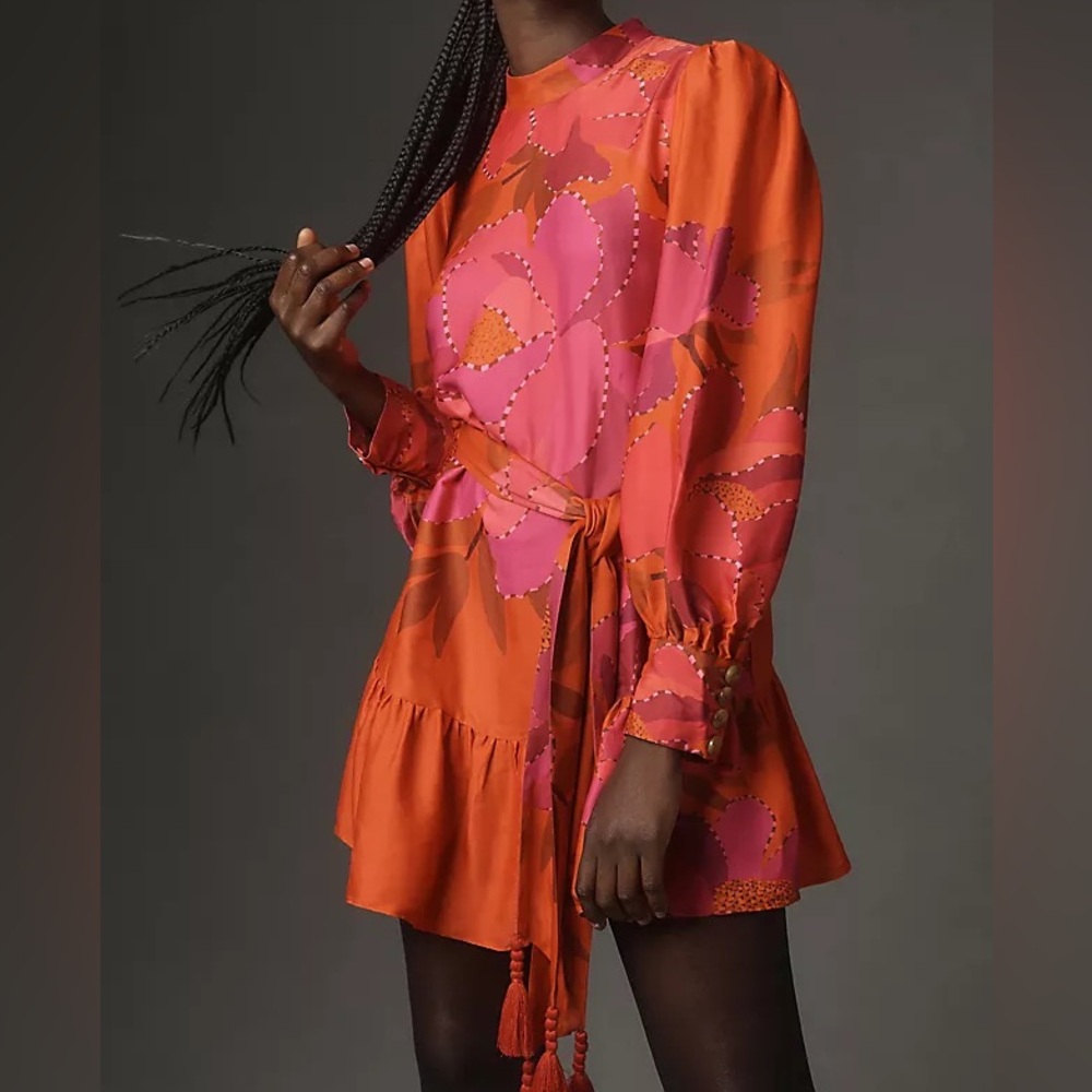 Farm Rio peony long sleeve mini dress